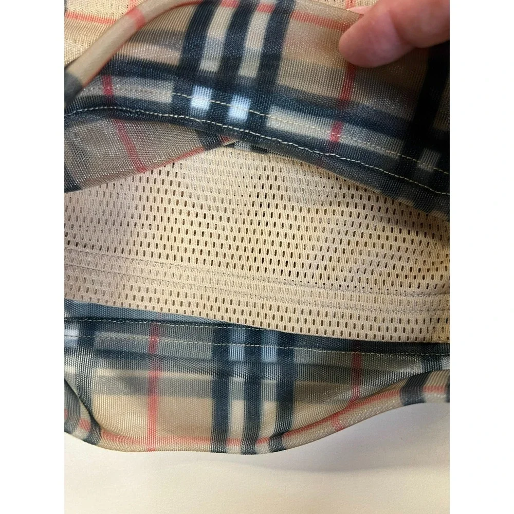 New Burberry Men's Swim Short Iconic Plaid Sheer Over Tan Mesh Pullon Pockets XS